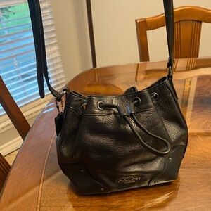 Coach Black Leather Drawstring Shoulder Bag